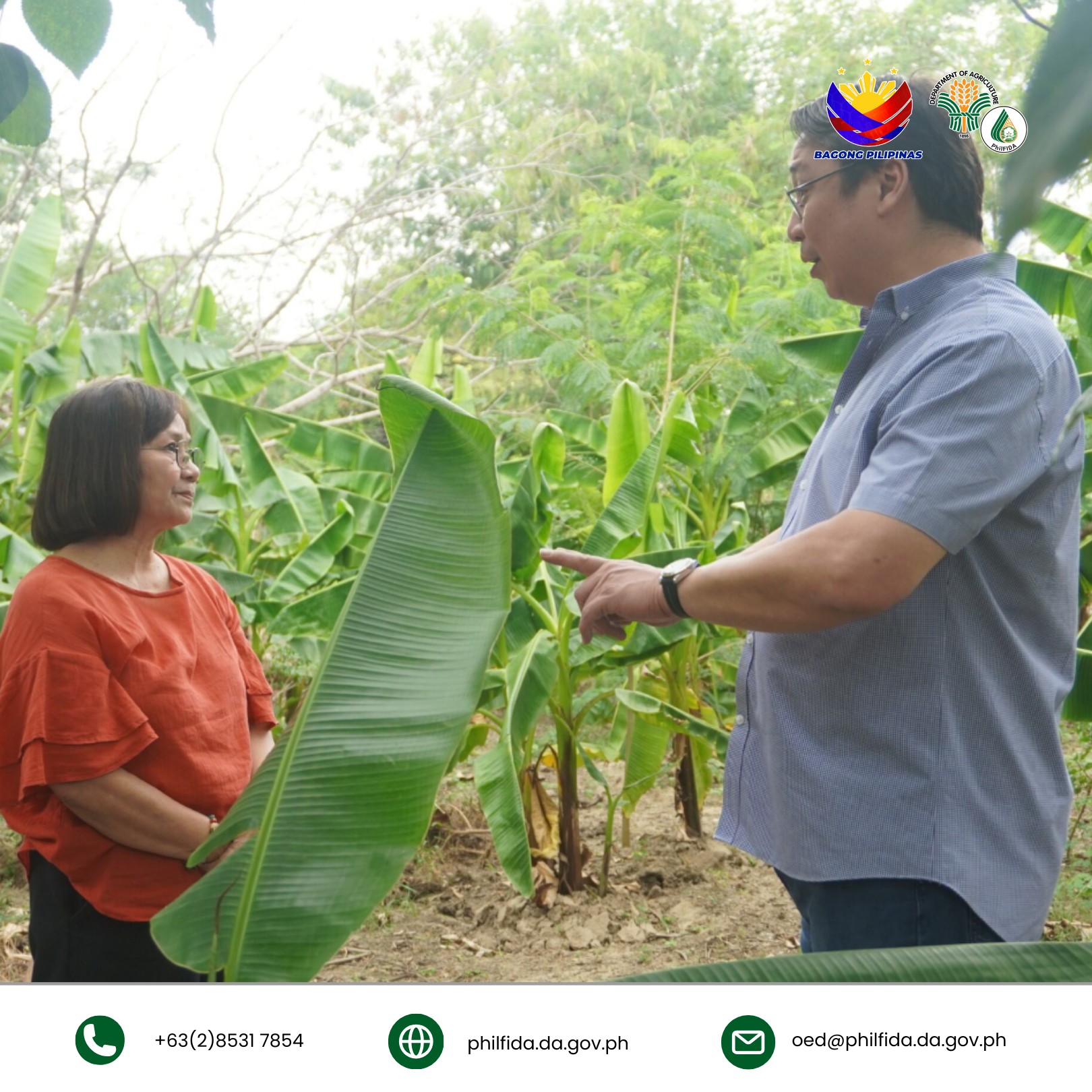 Two people engaged in a discussion about abaca fiber, exchanging insights on its uses and benefits.